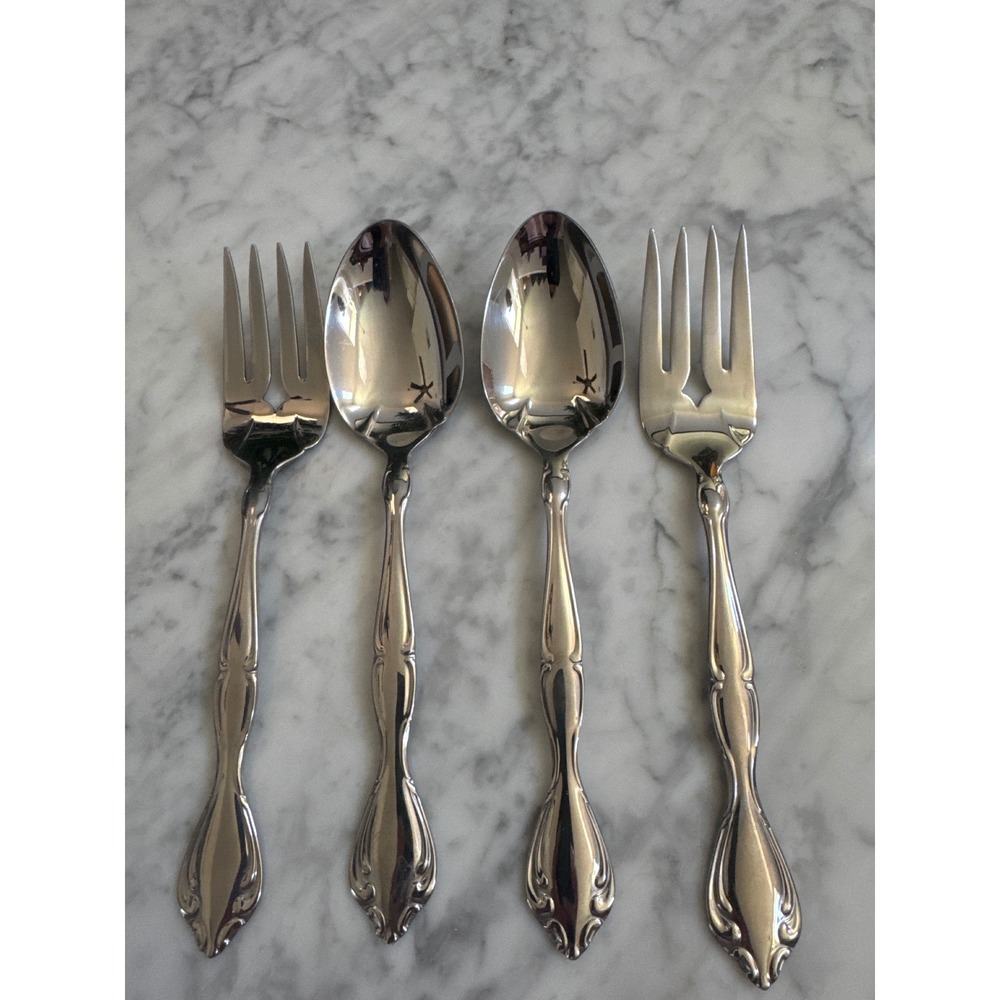 Oneida Cantata Stainless Steel Flatware 4 Piece Set 2 Salad Forks 2 Place Spoons - Picture 1 of 6